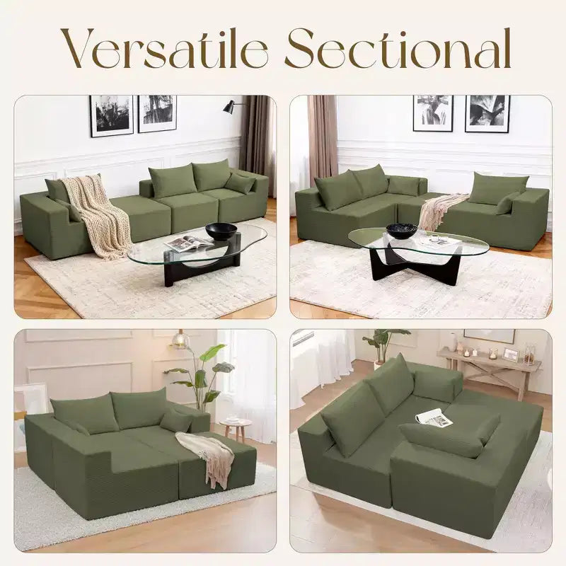 Hyleory Modern L-Shaped Modular Sectional Sofa Set with Chaise, Compressed Packaging