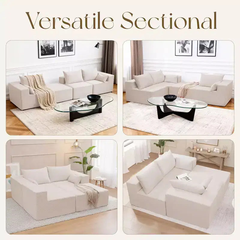 Hyleory Modern L-Shaped Modular Sectional Sofa Set with Chaise, Compressed Packaging