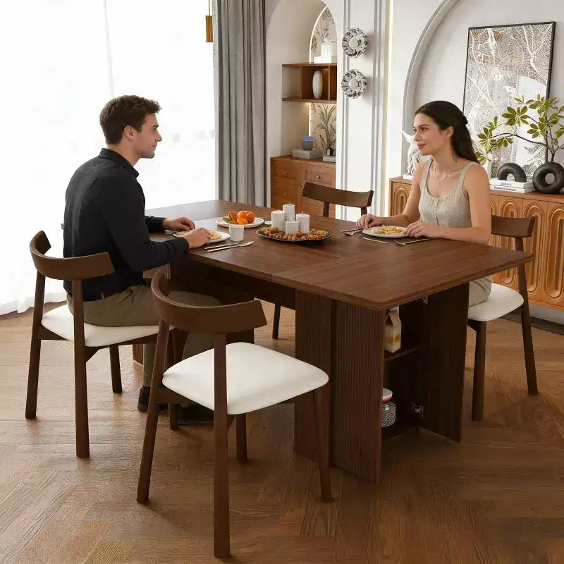 Modern Rustic Dining Set with 78 Rectangular Storage-Base Table and 4 PU Cushioned Chairs for Kitchen and Dining Room-Panipeachy
