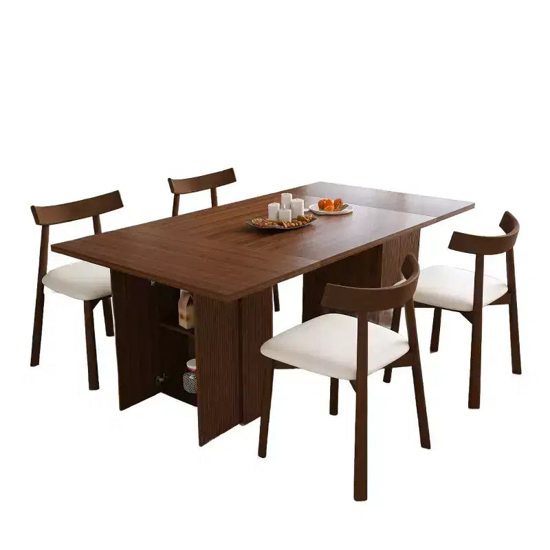 Modern Rustic Dining Set with 78 Rectangular Storage-Base Table and 4 PU Cushioned Chairs for Kitchen and Dining Room-Panipeachy