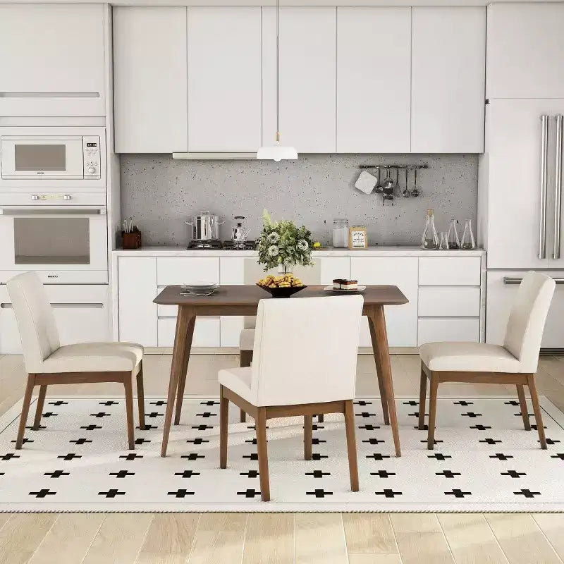 5-Piece Modern Dining Set for 4, Solid Wood Frame Kitchen Table Set with 4 Upholstered Dining Chairs for Dining Room or Kitchen-Panipeachy