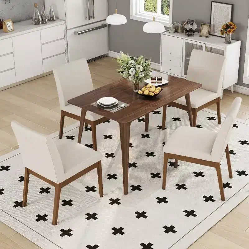 5-Piece Modern Dining Set for 4, Solid Wood Frame Kitchen Table Set with 4 Upholstered Dining Chairs for Dining Room or Kitchen-Panipeachy