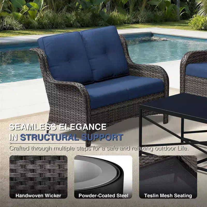 UPTIOT Premium 7-Piece Outdoor Set with 2-in-1 Fire Pit Table, 3-Seater Sofa, 2 Swivel Chairs & Loveseate