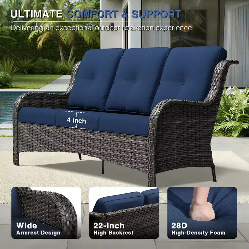 UPTIOT Premium 7-Piece Outdoor Set with 2-in-1 Fire Pit Table, 3-Seater Sofa, 2 Swivel Chairs & Loveseate