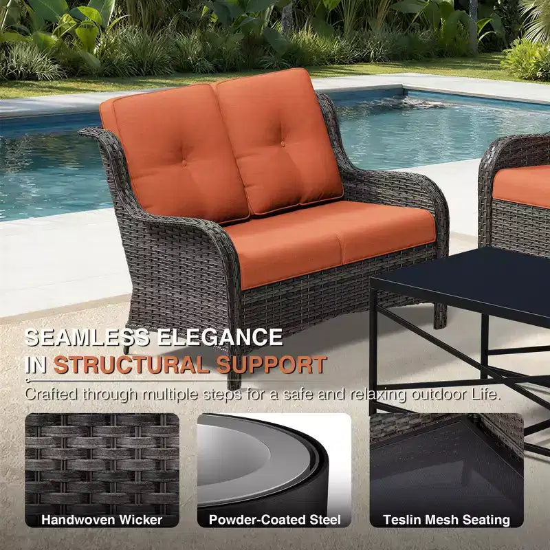 UPTIOT Premium 7-Piece Outdoor Set with 2-in-1 Fire Pit Table, 3-Seater Sofa, 2 Swivel Chairs & Loveseate