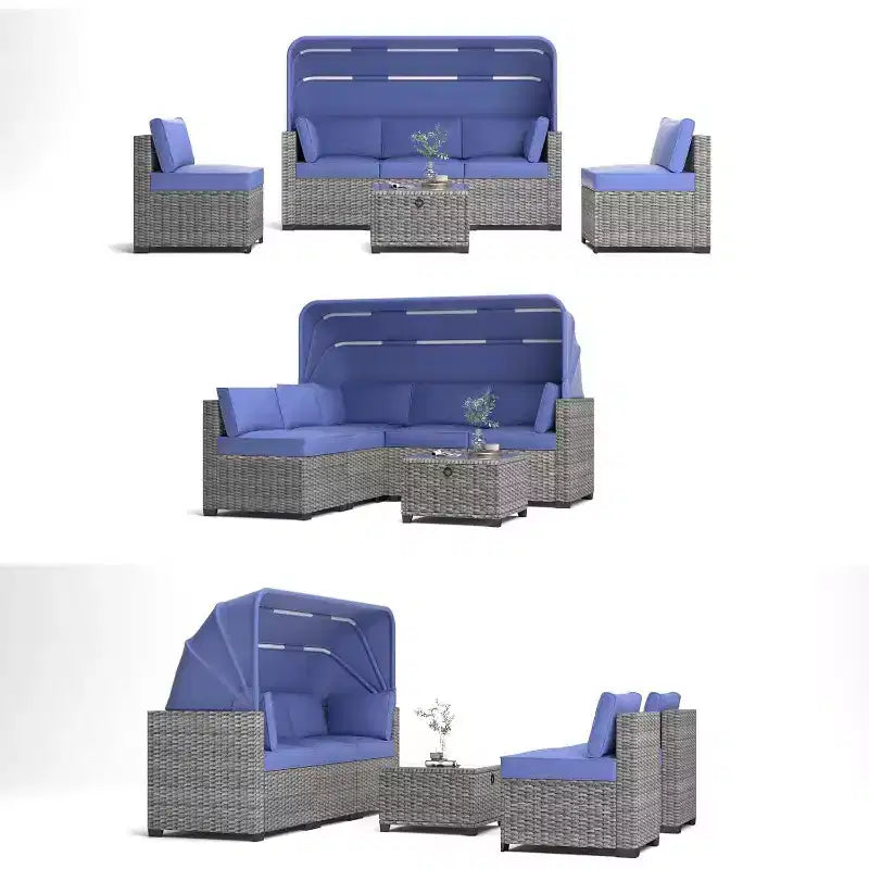 6-teiliges Set mit Sonnenliegen für den Außenbereich, Tagesbett mit ausziehbarem Sonnendach, Lounge-Set für den Außenbereich mit verstellbaren Rückenlehnen, Chaiselongues