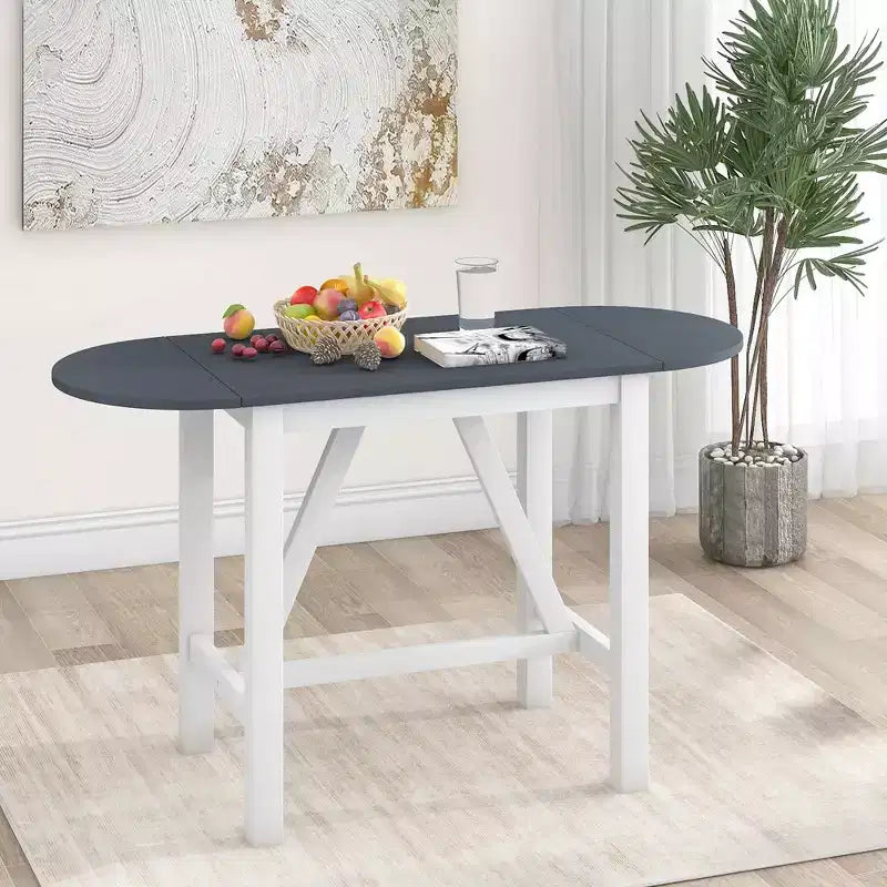 Conjunto de comedor de madera de 3 piezas de altura de barra MAYEERTY, con mesa abatible y 2 sillas tapizadas, conjunto para espacios pequeños, blanco y gris
