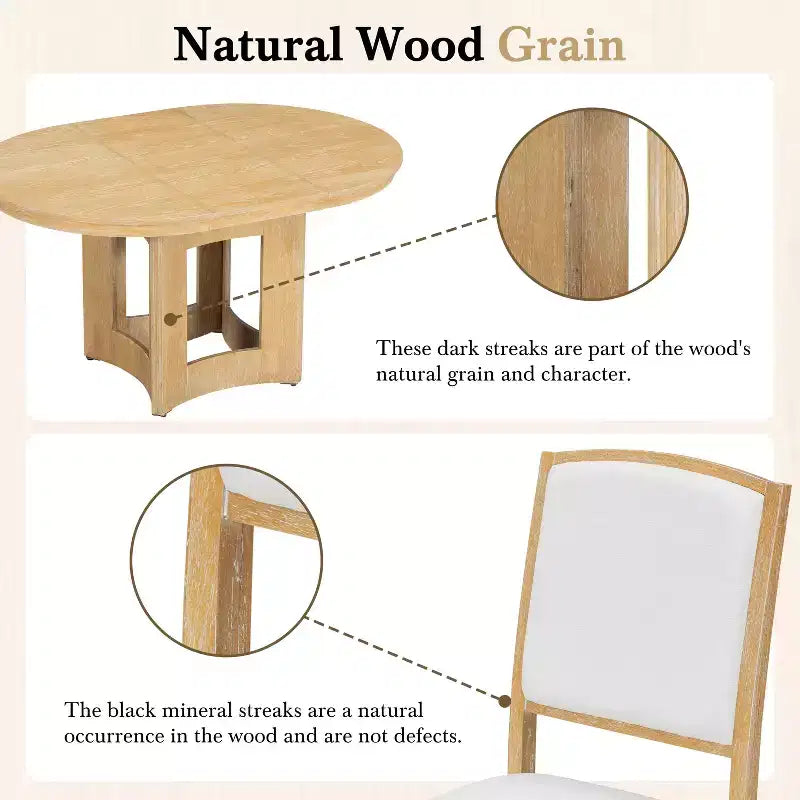 Conjunto de mesa de comedor redonda extensible de estilo rústico de 5 piezas MAYEERTY, con hoja extraíble de 16 pulgadas y 4 sillas tapizadas para 4 personas, espresso y beige