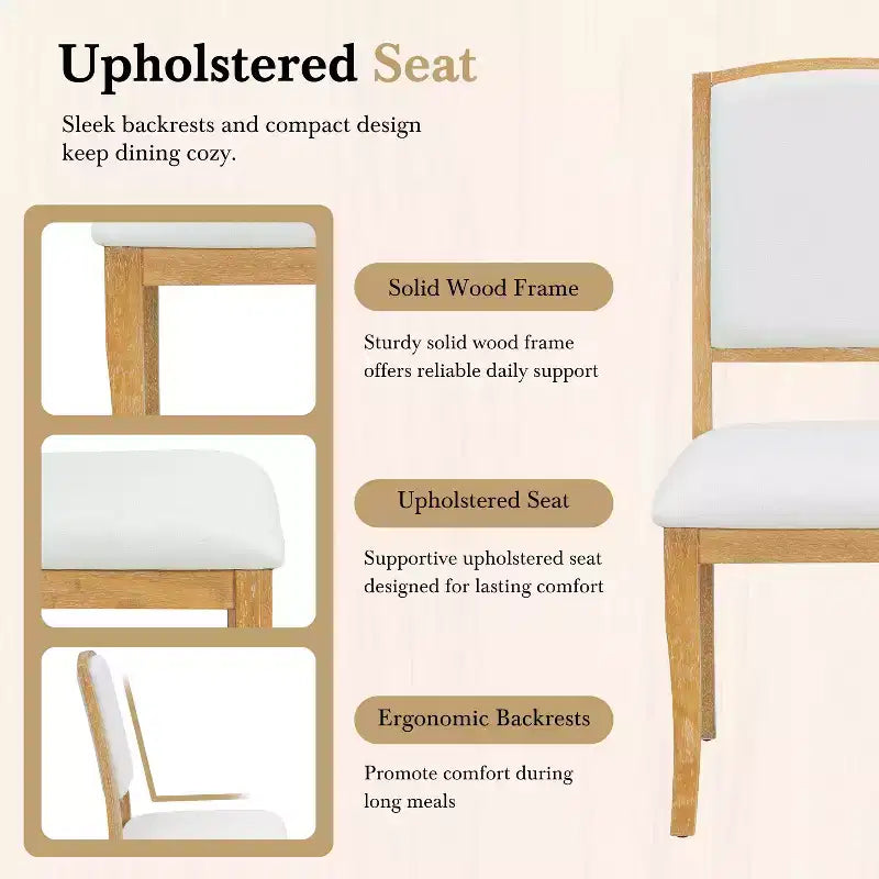 Conjunto de mesa de comedor redonda extensible de estilo rústico de 5 piezas MAYEERTY, con hoja extraíble de 16 pulgadas y 4 sillas tapizadas para 4 personas, espresso y beige