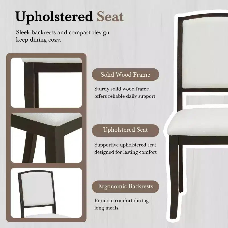 Conjunto de mesa de comedor redonda extensible de estilo rústico de 5 piezas MAYEERTY, con hoja extraíble de 16 pulgadas y 4 sillas tapizadas para 4 personas, espresso y beige