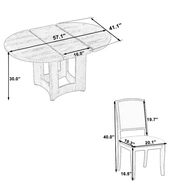 Conjunto de mesa de comedor redonda extensible de estilo rústico de 5 piezas MAYEERTY, con hoja extraíble de 16 pulgadas y 4 sillas tapizadas para 4 personas, espresso y beige