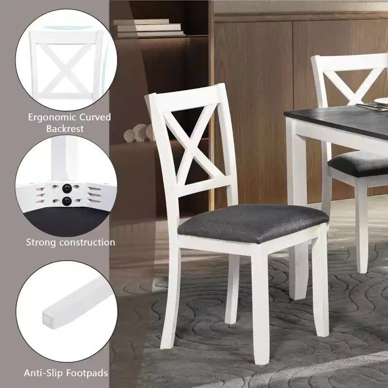 MAYEERTY conjunto de comedor moderno de 5 piezas, mesa de madera con 4 sillas, bicolor gris y blanco