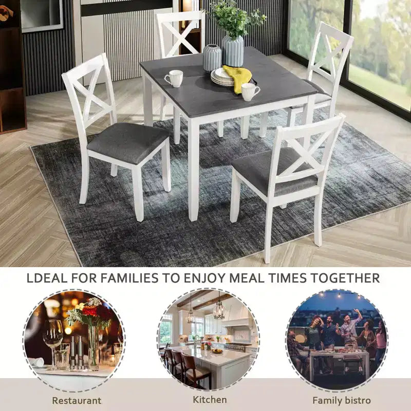 MAYEERTY conjunto de comedor moderno de 5 piezas, mesa de madera con 4 sillas, bicolor gris y blanco