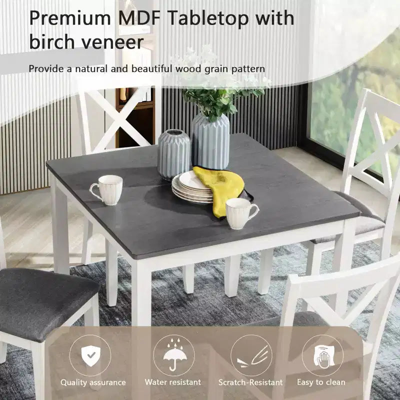 MAYEERTY conjunto de comedor moderno de 5 piezas, mesa de madera con 4 sillas, bicolor gris y blanco