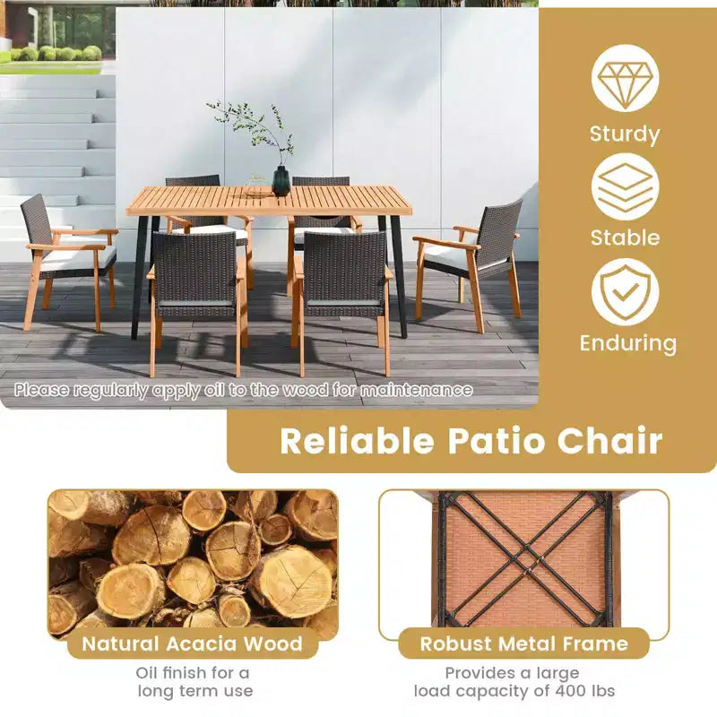 Conjunto de mesa de comedor de patio Costway de 7 piezas, con tablero, orificio para sombrilla de 1.97, cojín extraíble, natural + marrón combinado + negro
