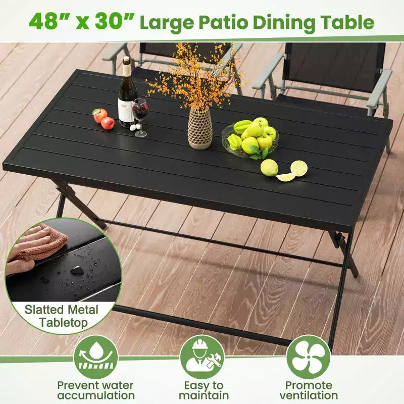Conjunto de comedor de exterior plegable Costway de 5 piezas, mesa rectangular grande de metal y 4 sillones de malla negros