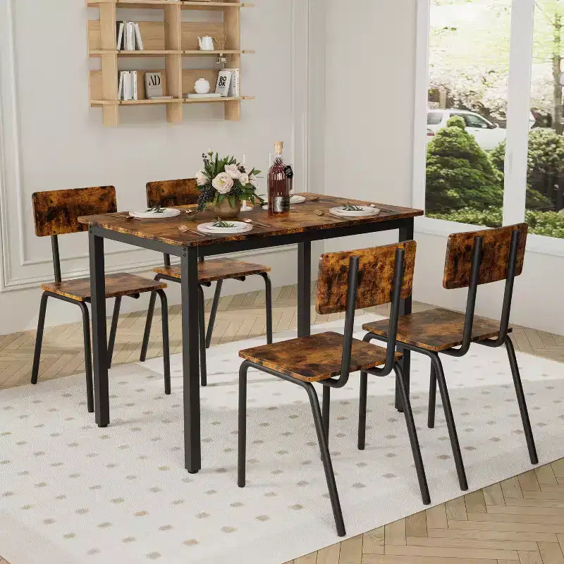 Set da pranzo per 4 persone, tavolo da cucina e sedie in 5 pezzi, set da pranzo rettangolare con 4 sedie, set da cucina salvaspazio