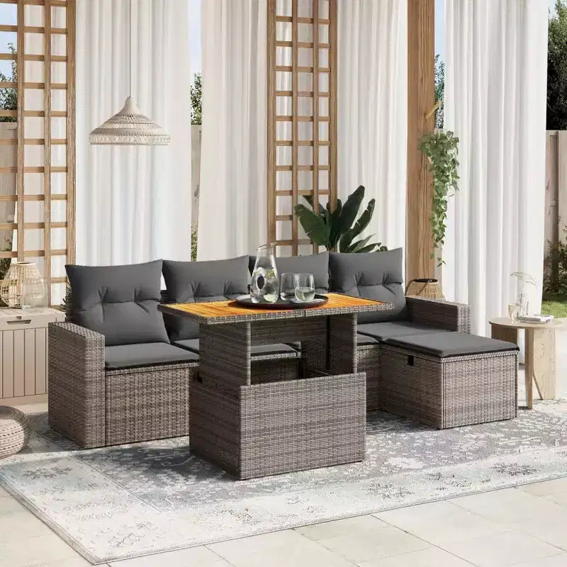 vidaXL Garden Sofa Set Light grey PE Rattan Adjustable Feet