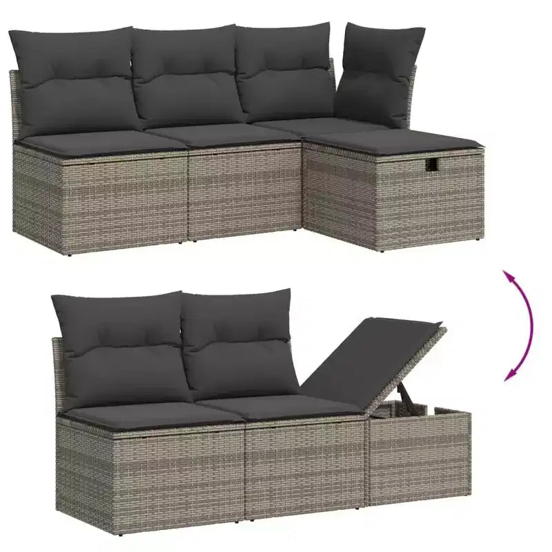 vidaXL Garden Sofa Set Light grey PE Rattan Adjustable Feet