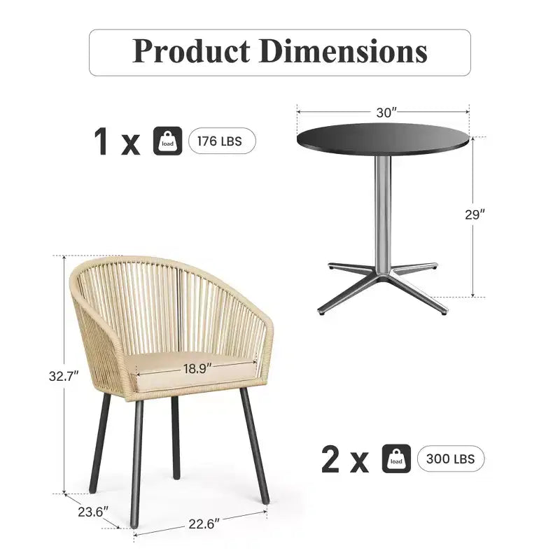 Conjunto de comedor para patio de 5 piezas Captiva Designs, con patas en forma de X, respaldo tejido con cordón y cojín para el asiento