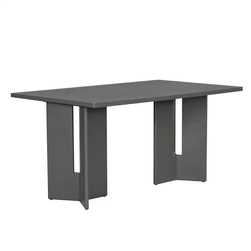 Whisen Farmhouse Wood Dining Table Set for 6 with 6 Upholstered Chairs, 60 Rectangular Dining Table with Cutout Table Legs
