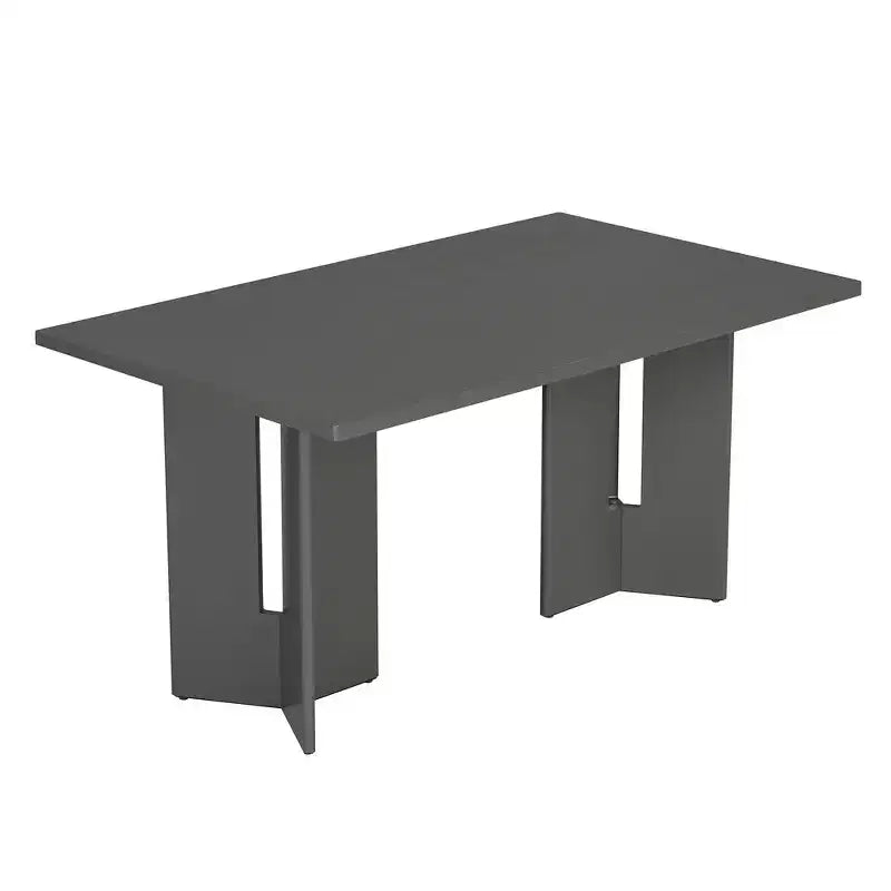 Whisen Farmhouse Wood Dining Table Set for 6 with 6 Upholstered Chairs, 60 Rectangular Dining Table with Cutout Table Legs