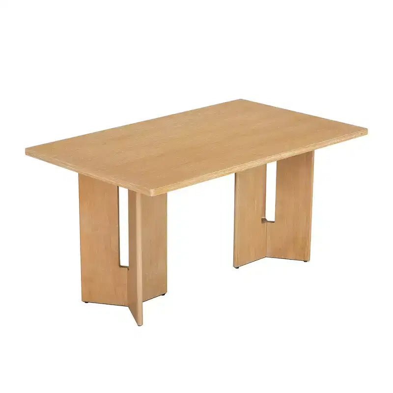 Whisen Farmhouse Wood Dining Table Set for 6 with 6 Upholstered Chairs, 60 Rectangular Dining Table with Cutout Table Legs