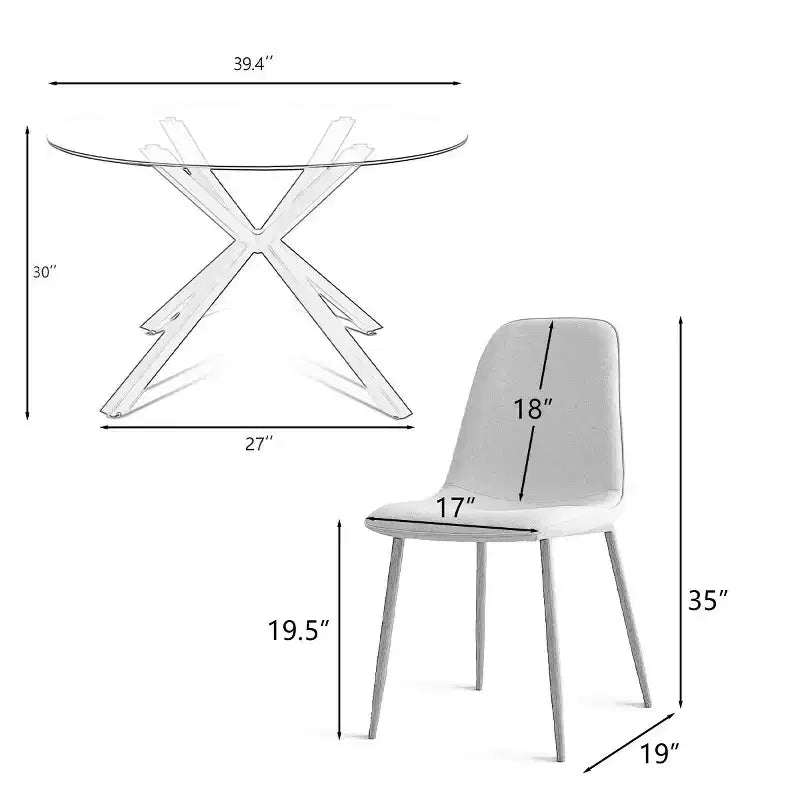 Olive+Oslo 5-teiliges Esstisch-Set für 4 Personen, runder Esstisch aus Glas mit 4 gepolsterten Esszimmerstühlen und Walnussbeinen – Panipeachy