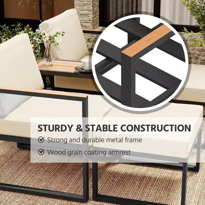 LAUSAINT HOME 5-teiliges Outdoor-Sitzset mit dicken Kissen, 2 Hocker und Beistelltisch
