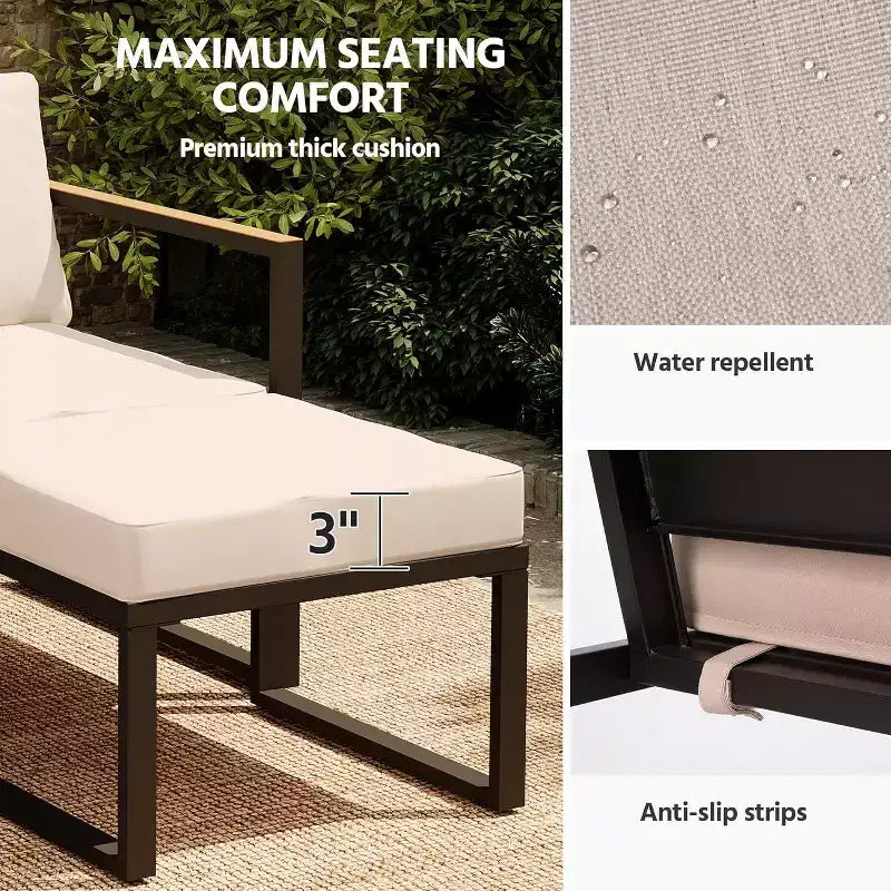 LAUSAINT HOME 5-teiliges Outdoor-Sitzset mit dicken Kissen, 2 Hocker und Beistelltisch
