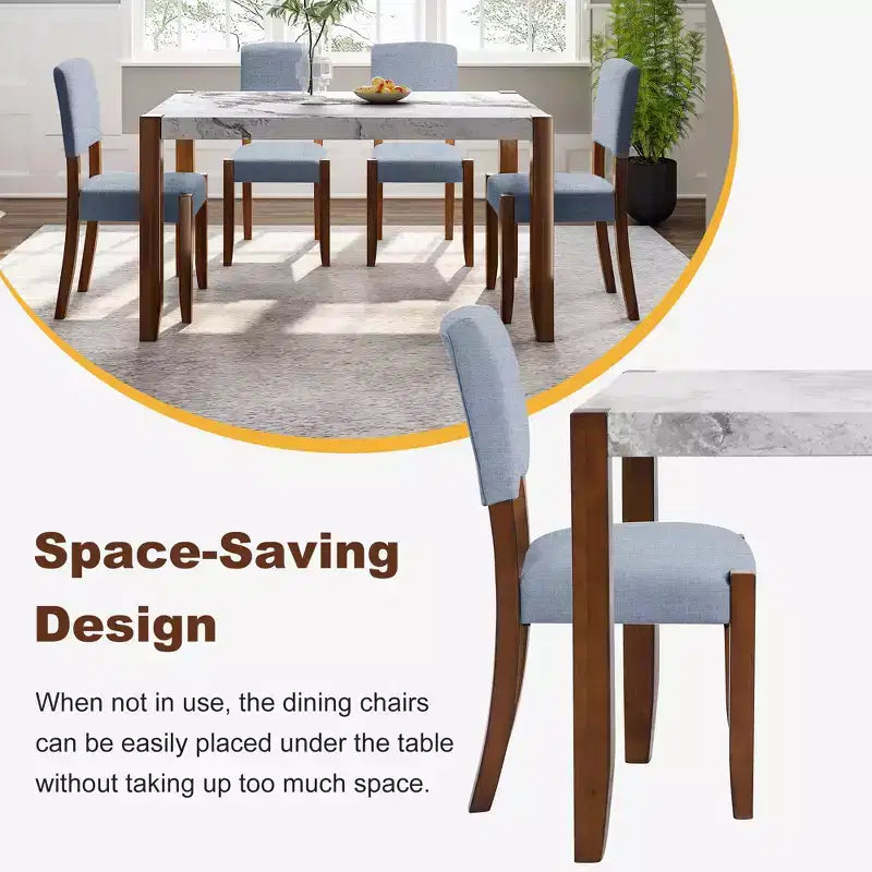 Faux Marble Dining Table Set for 4, 5 Pieces Rectangle Dining Table with 4 Upholstered Chairs for Small Space Kictchen