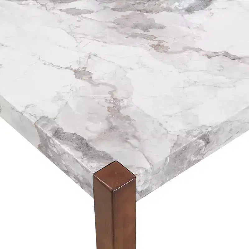 Faux Marble Dining Table Set for 4, 5 Pieces Rectangle Dining Table with 4 Upholstered Chairs for Small Space Kictchen