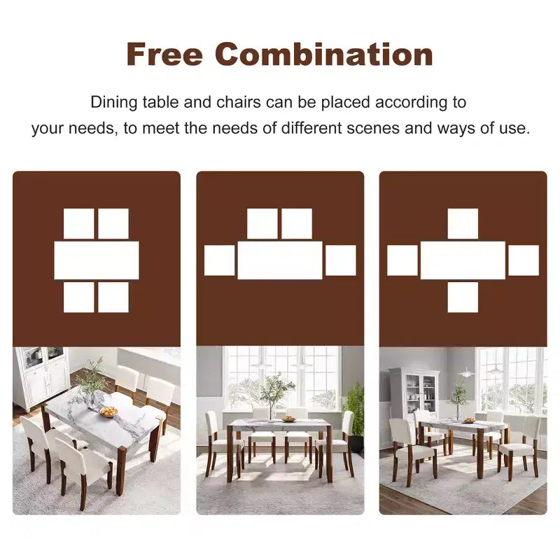 Faux Marble Dining Table Set for 4, 5 Pieces Rectangle Dining Table with 4 Upholstered Chairs for Small Space Kictchen