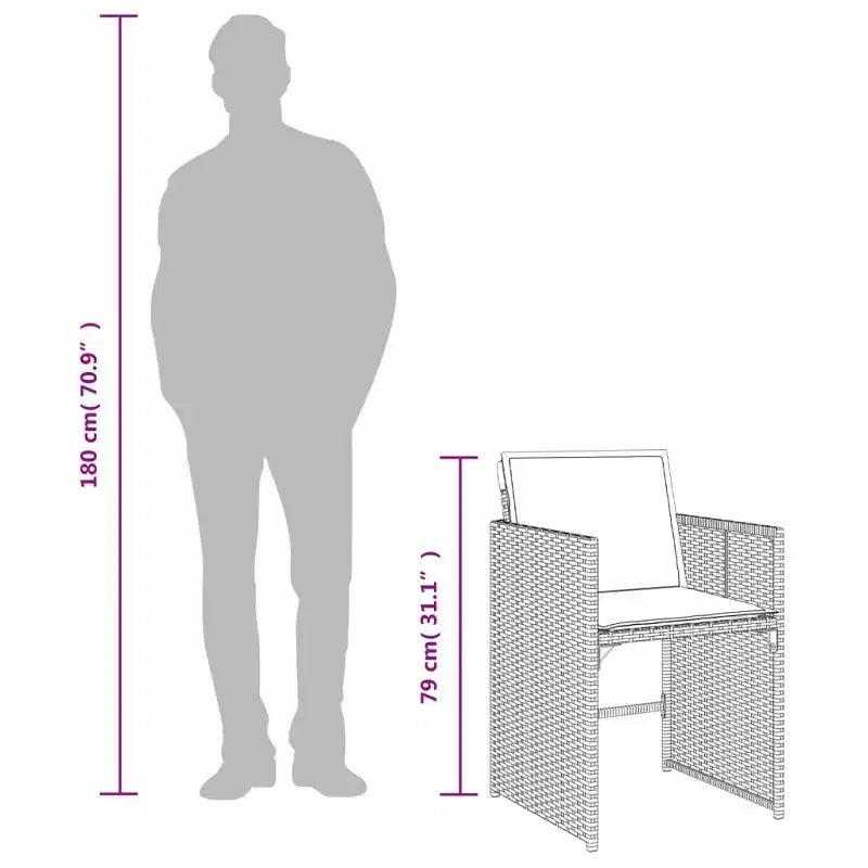 vidaXL eetkamerset voor de patio, set van 10 van PE-rattan, 11-delig, inklapbaar