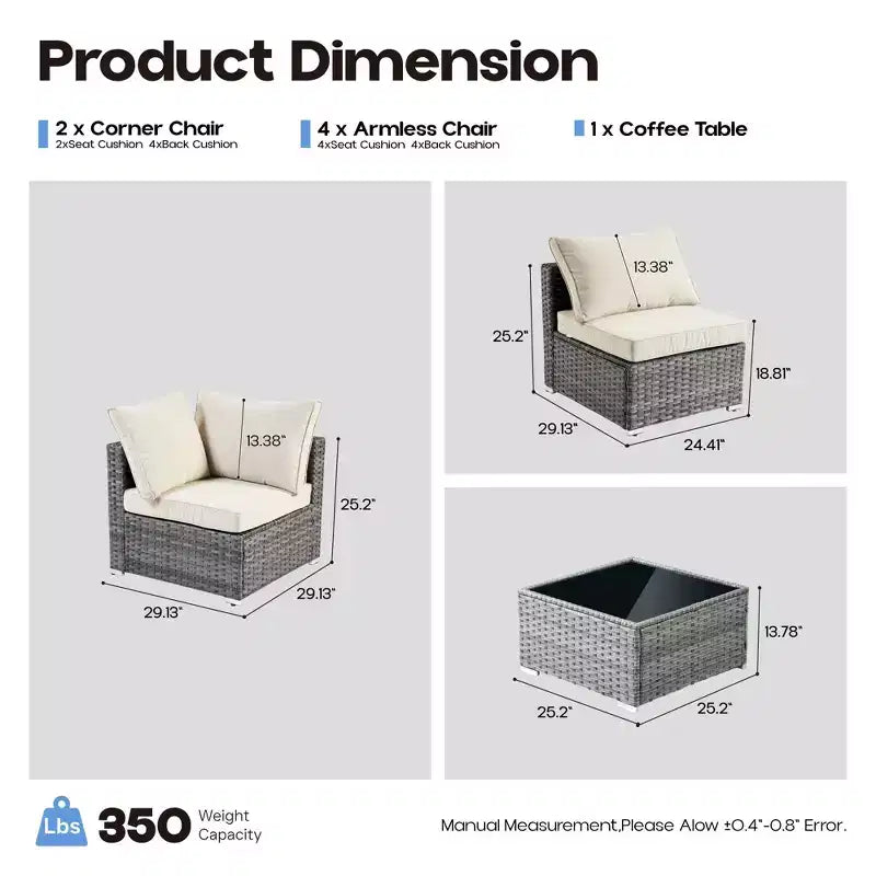 HOMLUX 7 PCS Patio Seating Conversation Sets Outdoor Modular Sectional Sofa Set for Deck Yard Balcony Poolside