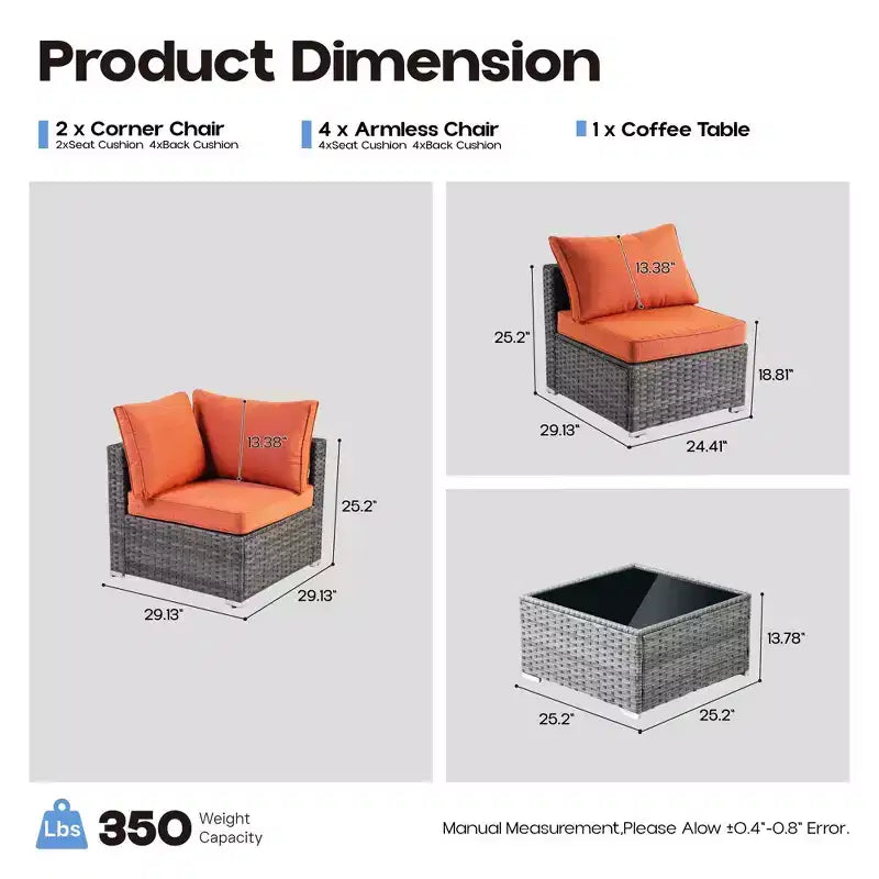HOMLUX 7 PCS Patio Seating Conversation Sets Outdoor Modular Sectional Sofa Set for Deck Yard Balcony Poolside