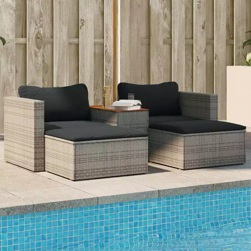 vidaXL Patio Sofa Set with Cushions Garden 5 Piece Poly Rattan Acacia