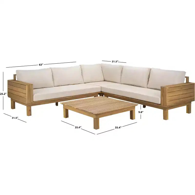 Napol 4-teiliges Sitzmöbel-Set aus Akazienholz für die Terrasse mit Kissen - Innen-/Außenbereich - PAT6806 - Safavieh