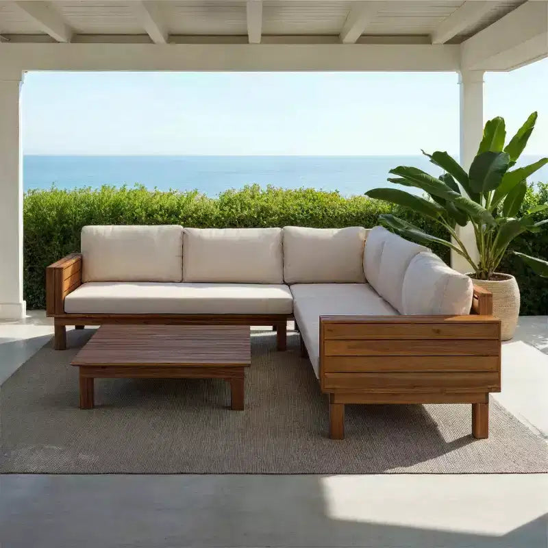 Napol 4-teiliges Sitzmöbel-Set aus Akazienholz für die Terrasse mit Kissen - Innen-/Außenbereich - PAT6806 - Safavieh