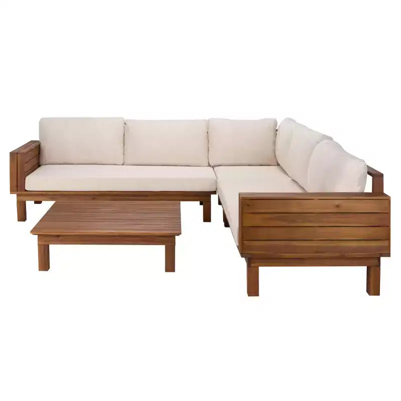Napol 4-teiliges Sitzmöbel-Set aus Akazienholz für die Terrasse mit Kissen - Innen-/Außenbereich - PAT6806 - Safavieh