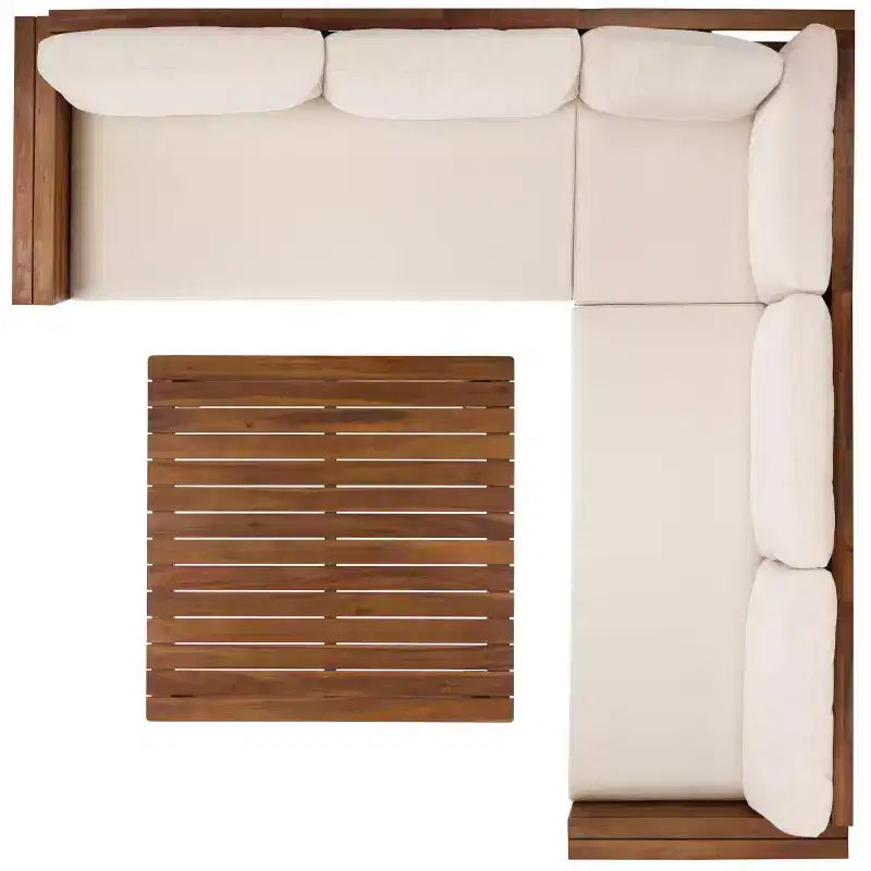Napol 4-teiliges Sitzmöbel-Set aus Akazienholz für die Terrasse mit Kissen - Innen-/Außenbereich - PAT6806 - Safavieh