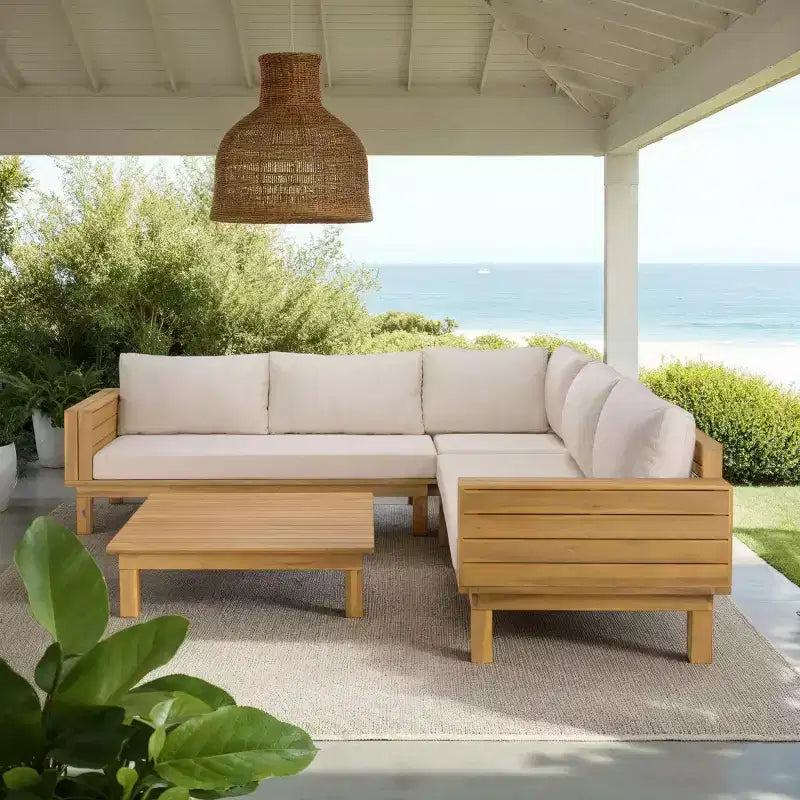 Napol 4-teiliges Sitzmöbel-Set aus Akazienholz für die Terrasse mit Kissen - Innen-/Außenbereich - PAT6806 - Safavieh