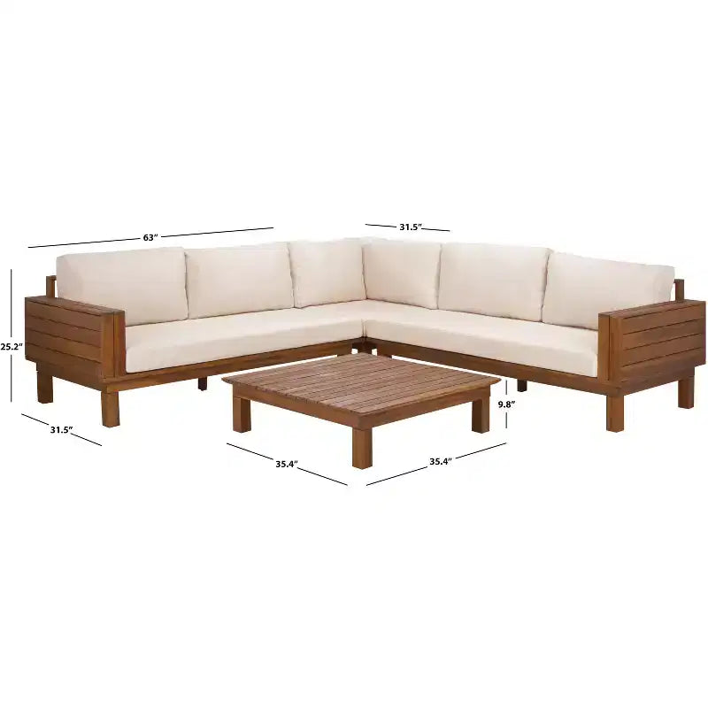 Napol 4-teiliges Sitzmöbel-Set aus Akazienholz für die Terrasse mit Kissen - Innen-/Außenbereich - PAT6806 - Safavieh