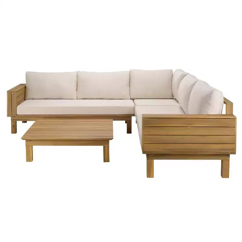 Napol 4-teiliges Sitzmöbel-Set aus Akazienholz für die Terrasse mit Kissen - Innen-/Außenbereich - PAT6806 - Safavieh