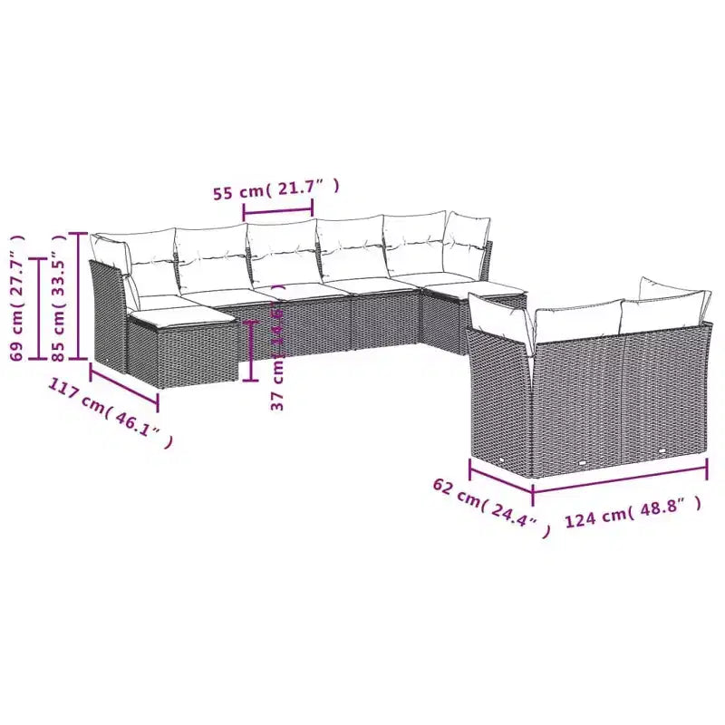 vidaXL Modular Patio Sofa Set with Cushions and Storage