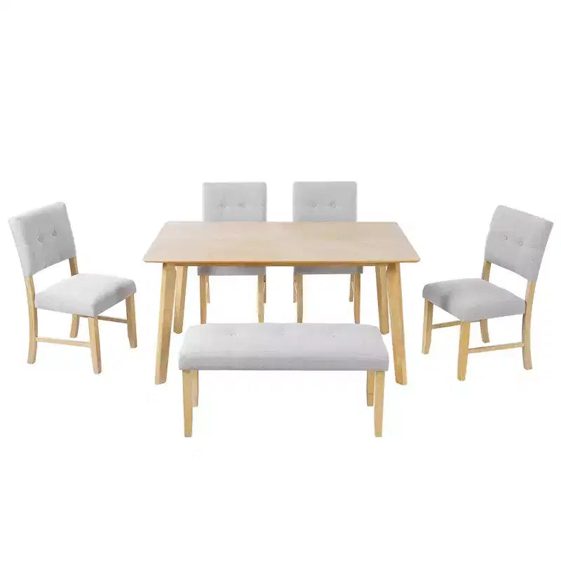 6-Piece Rustic Dining Set with Wood Table, 4 Chairs, and Bench for 6 People
