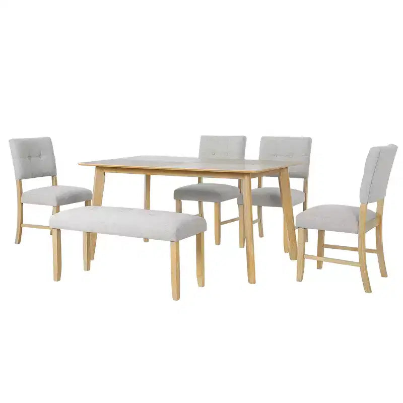 6-Piece Rustic Dining Set with Wood Table, 4 Chairs, and Bench for 6 People