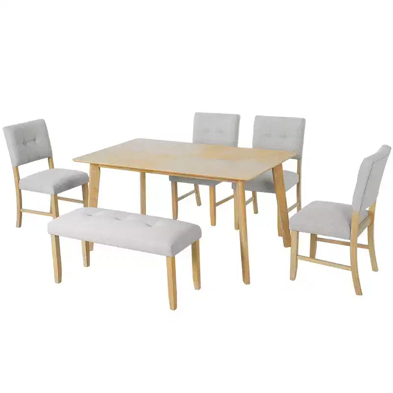 6-Piece Rustic Dining Set with Wood Table, 4 Chairs, and Bench for 6 People