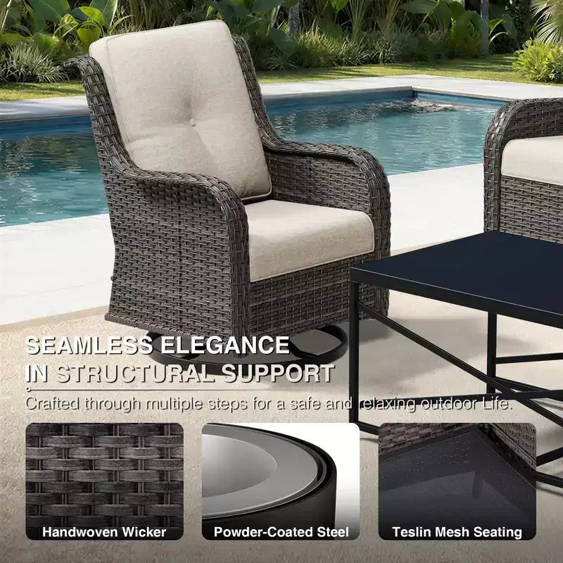 UPTIOT Premium Dual Outdoor Sofa Set with Swivel Chairs and Convertible Ottomans