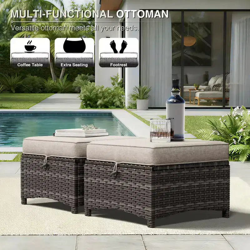 UPTIOT Premium Dual Outdoor Sofa Set with Swivel Chairs and Convertible Ottomans